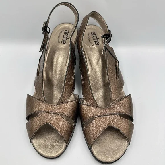 Arche France Leather Comfort Heels Slingback EU 41 US 10 Bronze Brown - Picture 7 of 8